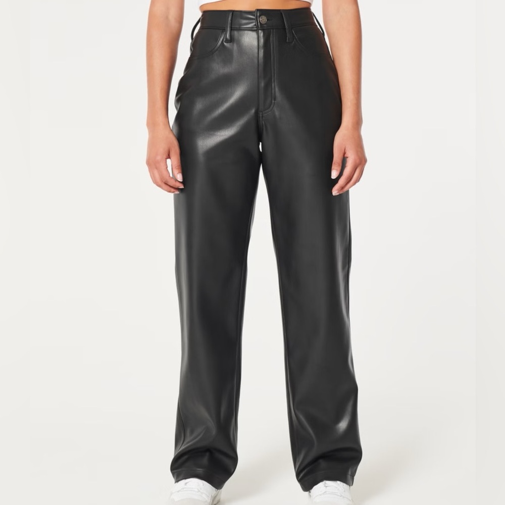 High-Rise Vegan Leather Dad Pants